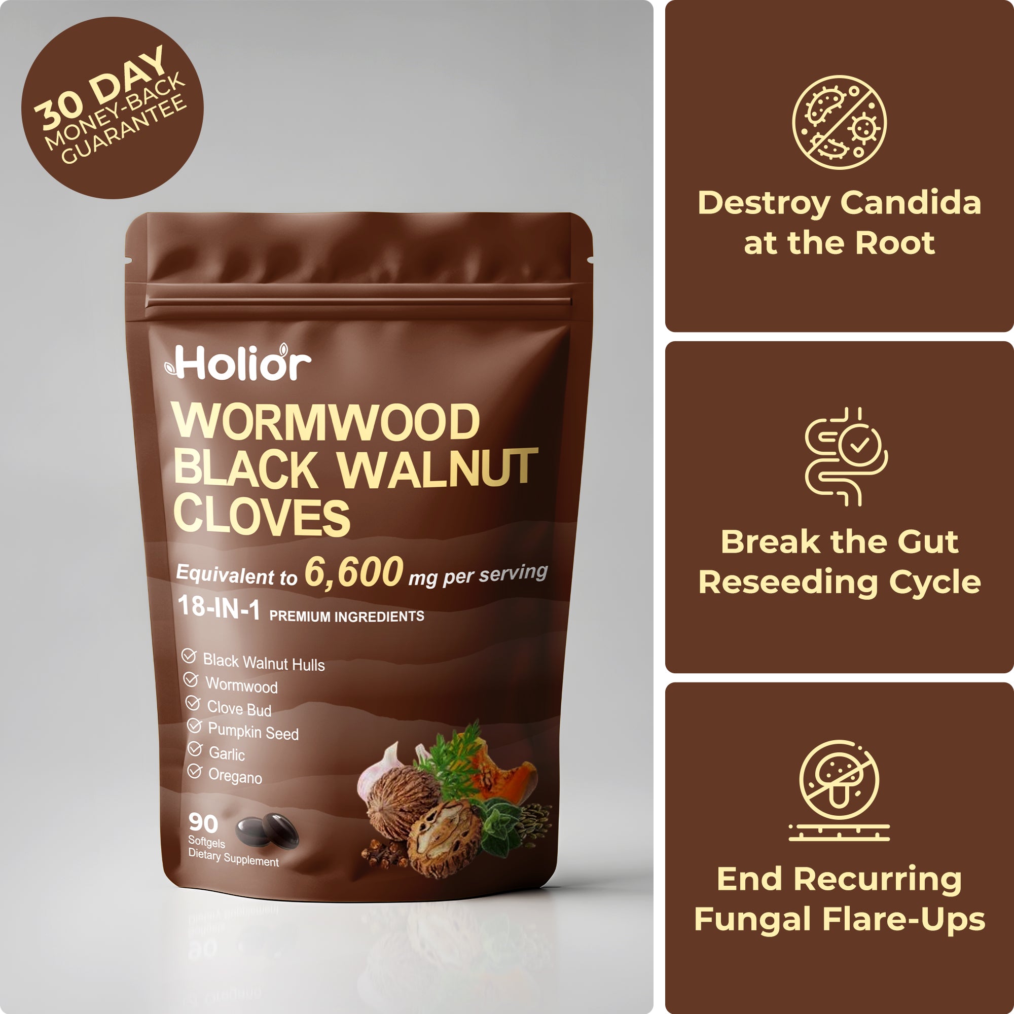 Wormwood Black Walnut Pumpkin Seed & Clove Softgels | For Gut Candida & Fungus